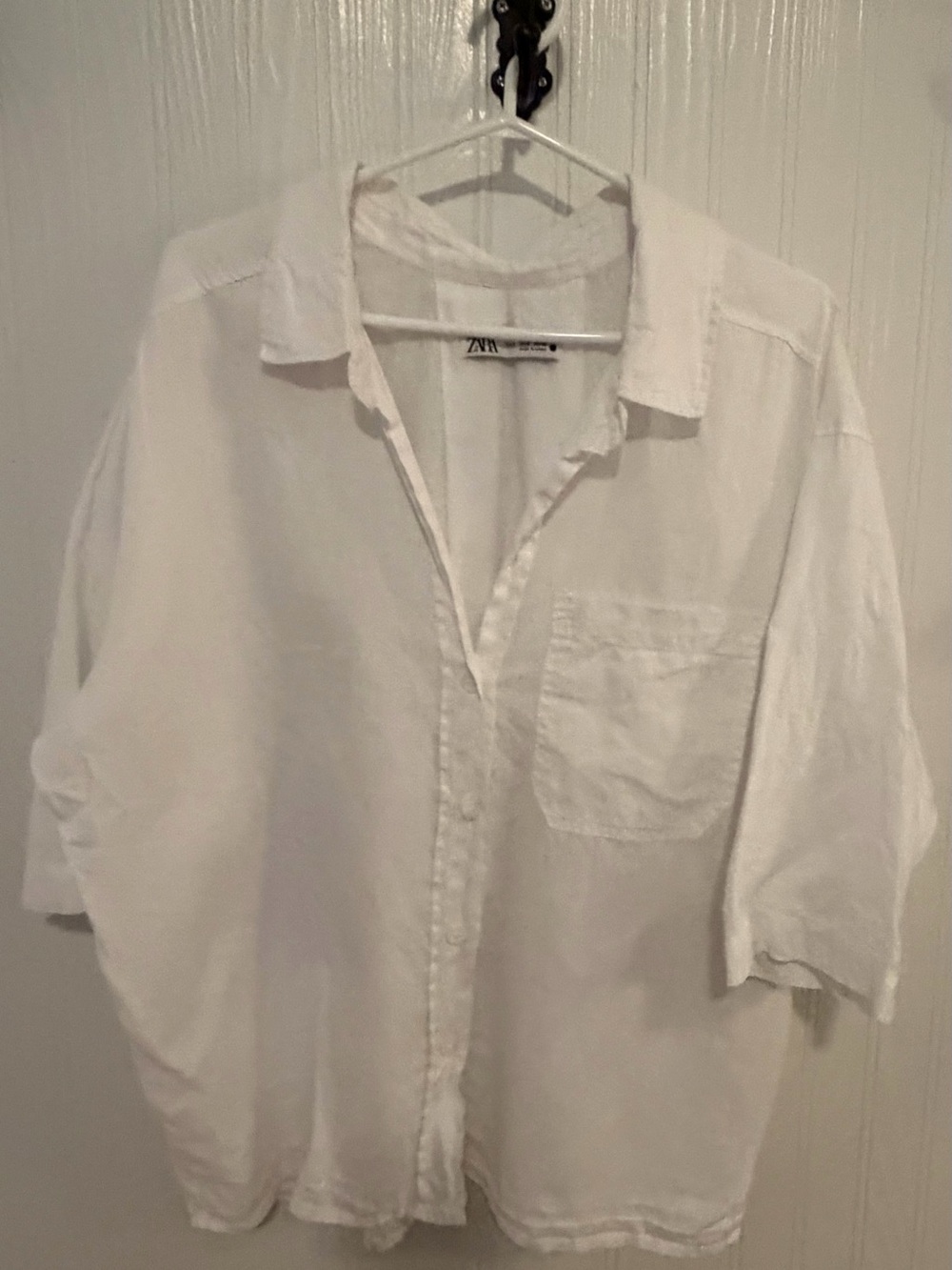 Zara White Button-Down Short Sleeve Shirt